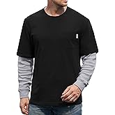 VOGSTART Mens Layered Shirt Waffle Longsleeve Cotton Faux 2-Piece Casual Pullover with Pocket (S-XXL)