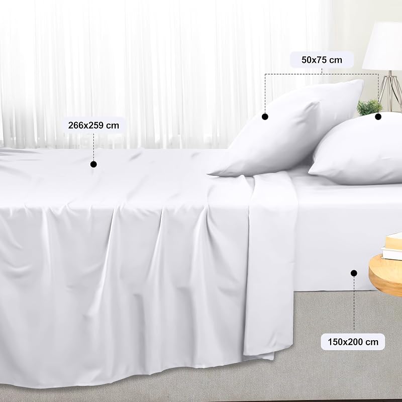 Ensemble de Drap 4 Pièces, 150x200cm, Blanc — photo 2 sur 6