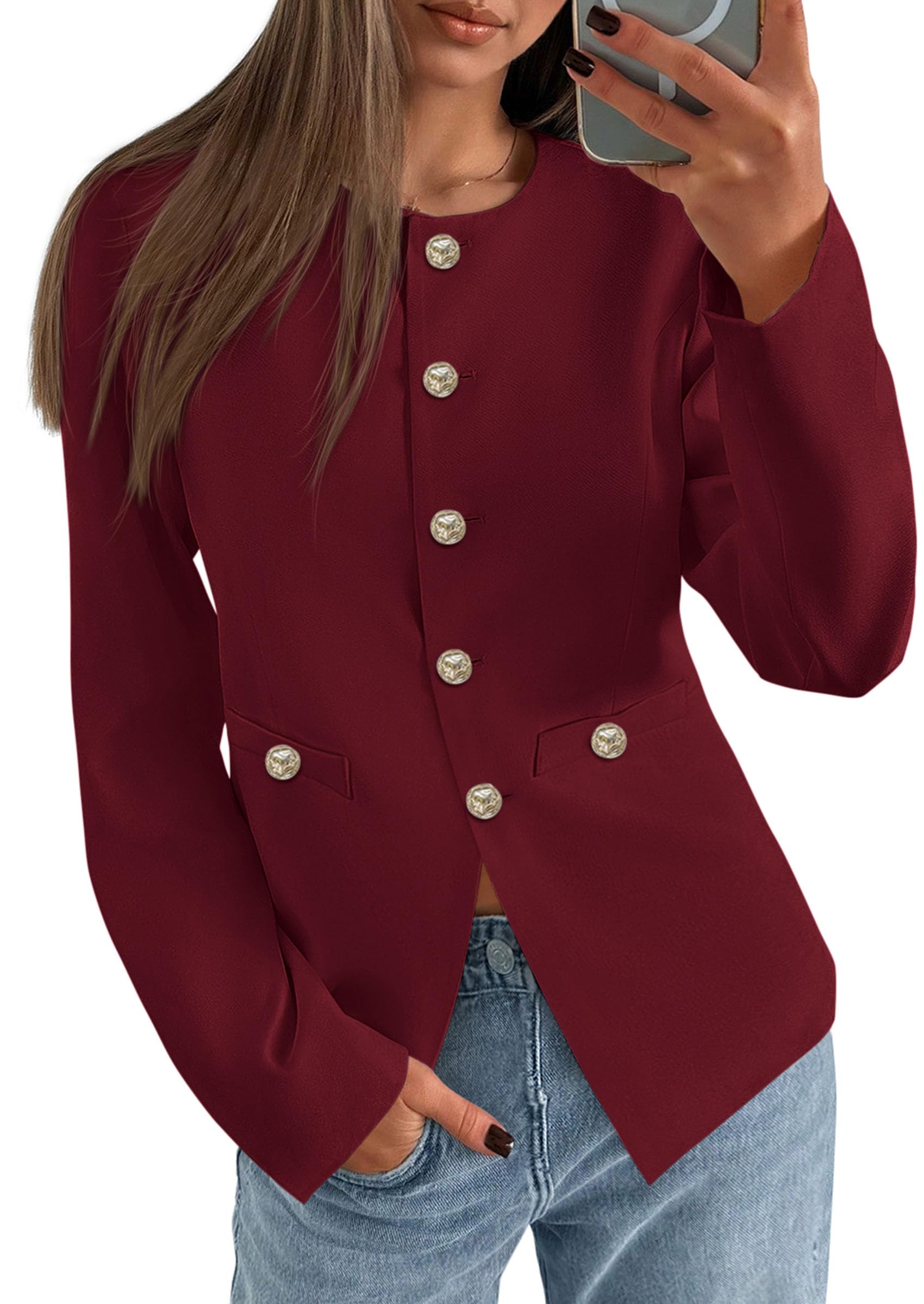 Photo 1 of ***DAMAGED - SEE NOTES/PICTURES***
PRETTYGARDEN Women's 2026 Fall Blazers Button Down Fitted Lightweight Dressy Work Suit Jackets Trendy Business Casual Outfits (Burgundy,Small)