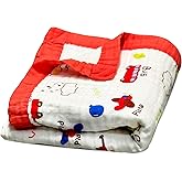 100% Cotton Muslin Baby Blanket | Soft & Breathable 6-Layer Swaddle & Receiving Blanket | Lightweight Quilt for Newborns, Infants & Toddlers | Gender-Neutral (Vroom Vroom)