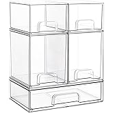 Vtopmart Stackable Storage Drawers Set of 5, Clear Plastic Organizer Bins for Baby Bottle, Beauty Supplies Storage, Ideal for Kichen Countertop, Vanity, Bathroom, Cabinet, Pantry Organization