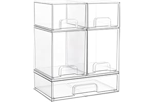 Vtopmart Stackable Storage Drawers Set of 5, Clear Plastic Organizer Bins for Baby Bottle, Beauty Supplies Storage, Ideal for Kichen Countertop, Vanity, Bathroom, Cabinet, Pantry Organization