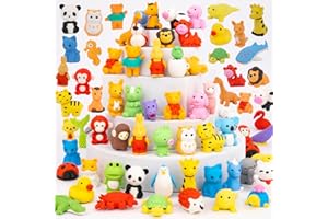 Seven Central Desk Pets 65Pcs – 2-in-1 Puzzle & Animal Erasers for Kids – Colorful Fun Erasers Design– Perfect as Miniature Art Supplies, Birthday Party Favors, Goodie Bags, Games & Desk Décor