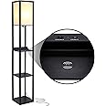Brightech Maxwell – Modern Shelf Floor Lamp with USB Ports, Wireless Charging & Outlet – Versatile Corner Display and Lamp with Shelves, Storage Solution for Living Room, Office, Bedroom – Black