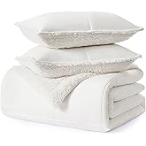 UGG White Comforter Set with 2 Pillow Shams, Warm Winter Bedding, Fluffy Reversible Down Alternative Bedding, King/California King Size Comforter Set, Snow