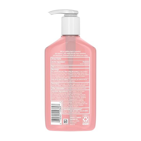 NEUTROGENA OIL-FREE ACNE WASH PINK GRAPEFRUIT FACIAL CLEANSER – WITH SALICYLIC ACID FOR CLEAR SKIN, DAILY FACE WASH FOR OILY & ACNE-PRONE SKIN, DEEP CLEANSING TREATMENT, 9.1 FL. OZ. BOTTLE