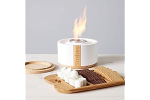 TERRA FLAME TerraFlame Portable Indoor and Outdoor Smoke Free Clean Burning Gel Fuel S'mores Roaster Tabletop Gift Set with Bamboo Tray - White