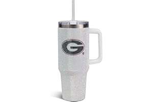 The Memory Company Officially Licensed NCAA 40oz White Rhinestone Tumbler - Stainless Steel Double Wall Vacuum Insulated Water Bottle, BPA-Free, Lid & Straw, Sparkling Team Spirit Drinkware