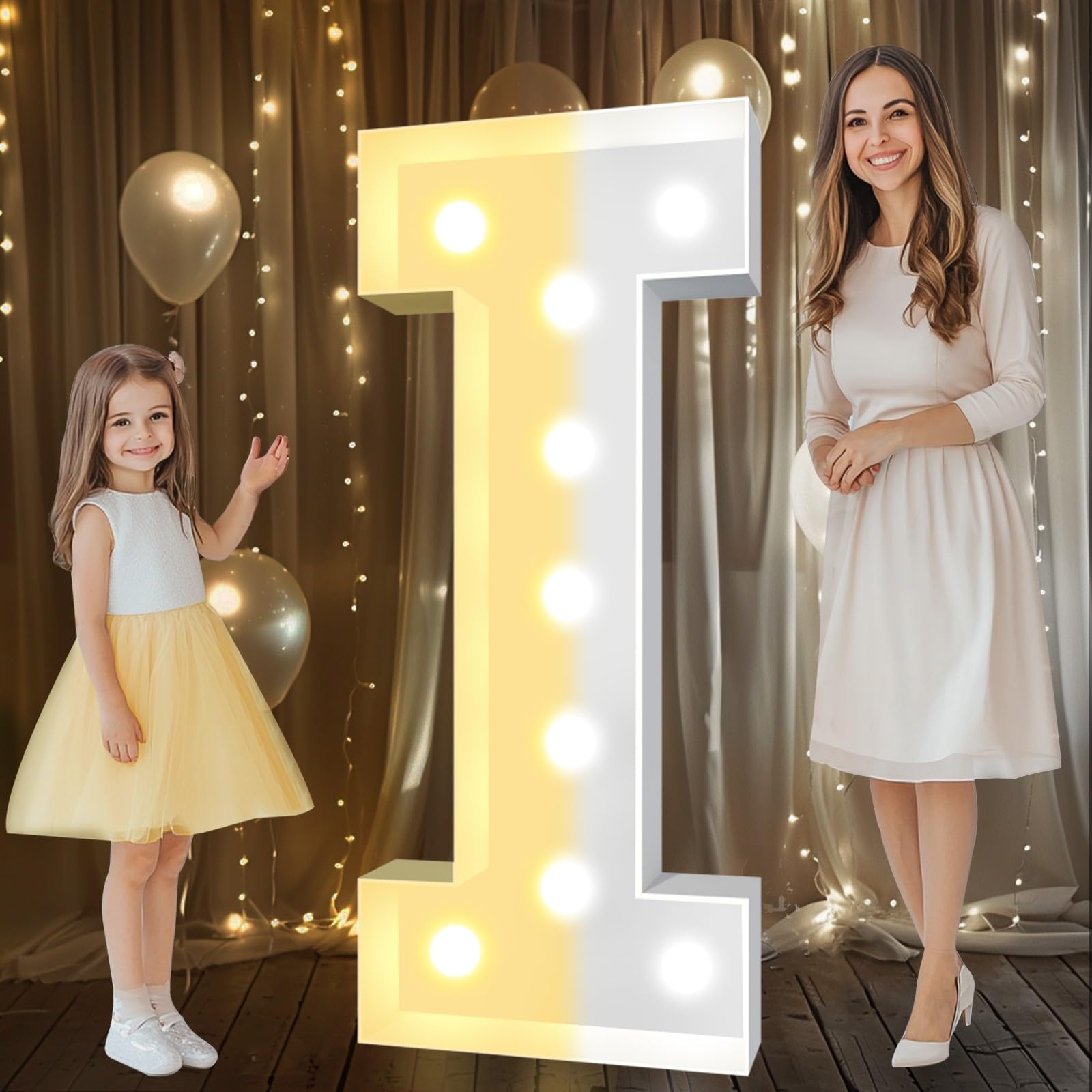Photo 1 of Pooqla 4 FT Marquee Light Up Letters, Cool White and Warm White Marquee Letter 4 Feet Tall, Giant LED Sign Big Mosaic Letter I for Balloons Birthday Party Anniversary Wedding Decorations