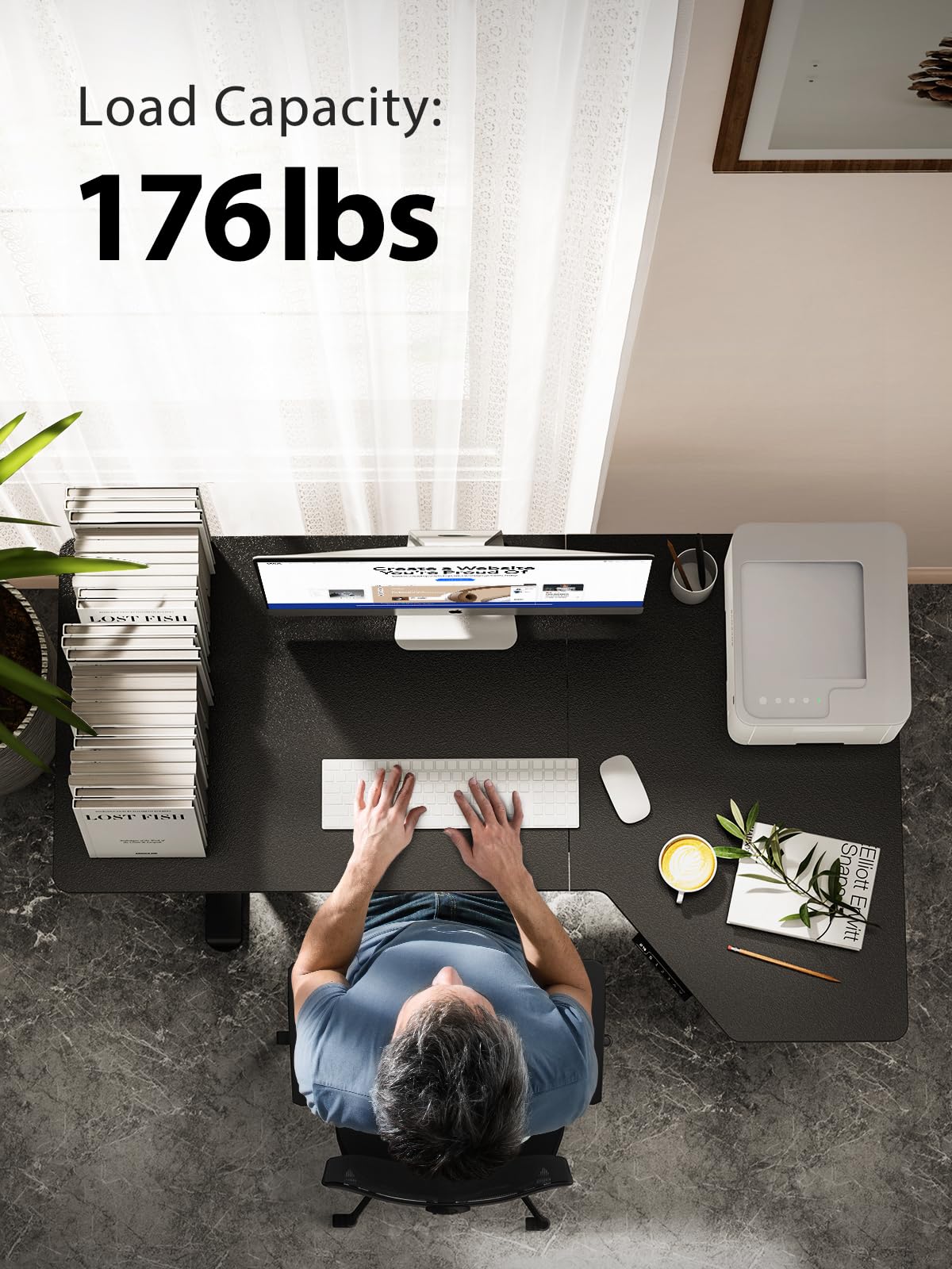 Marsail L Shaped Electric Standing Desk, 55x34 Inch Standing Desk Adjustable Height with Headphone Hook, Large Computer Desk Sit Stand Desk for Home Office Sturdy Writing Workstation, Obsidian