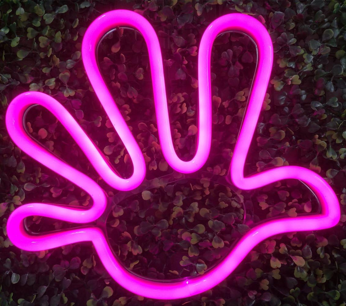 I Love You Gesture Finger& Palm LED Neon Sign Wall Decor Night Lights for Bedroom,Living Room, Christmas,Party as Kids Gift (Pink, Palm)