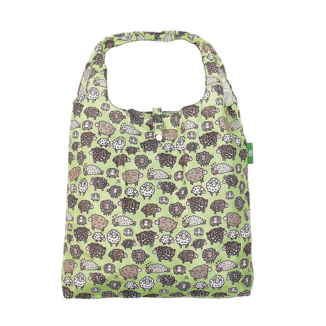 ECO CHIC Lightweight Foldable Reusable Shopping Bag Water Resistant Tote Bag (Cute Sheep Green) — image 1