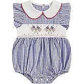 ZyHwShine Baby Girl 4th of July Outfit Fourth of July Romper Onesie American Flag Smocked Bodysuit Independence Day Clothes