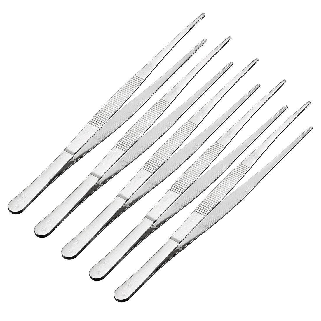Sourcingmap 5 Pcs 10-Inch Stainless Steel Straight Blunt Tweezers Serrated Tip Daily Garden Tool