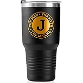 the Man the Myth the Legend Mug with Initials, Monogrammed Stainless Steel Travel Tumbler for Men, Funny Personalized Coffee Cup, Custom Beer Glass, Unique Birthday Christmas Gifts for Him, 30 oz, J