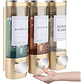 MEKOTRIN Shampoo and Conditioner Dispenser, Shower Soap Dispenser Wall Mounted 3 Chamber 300ml, Refillable Hand Soap Dispensers, Body Wash Dispenser for Bathroom Kitchen Hotel Home 5 Colors(Gold)
