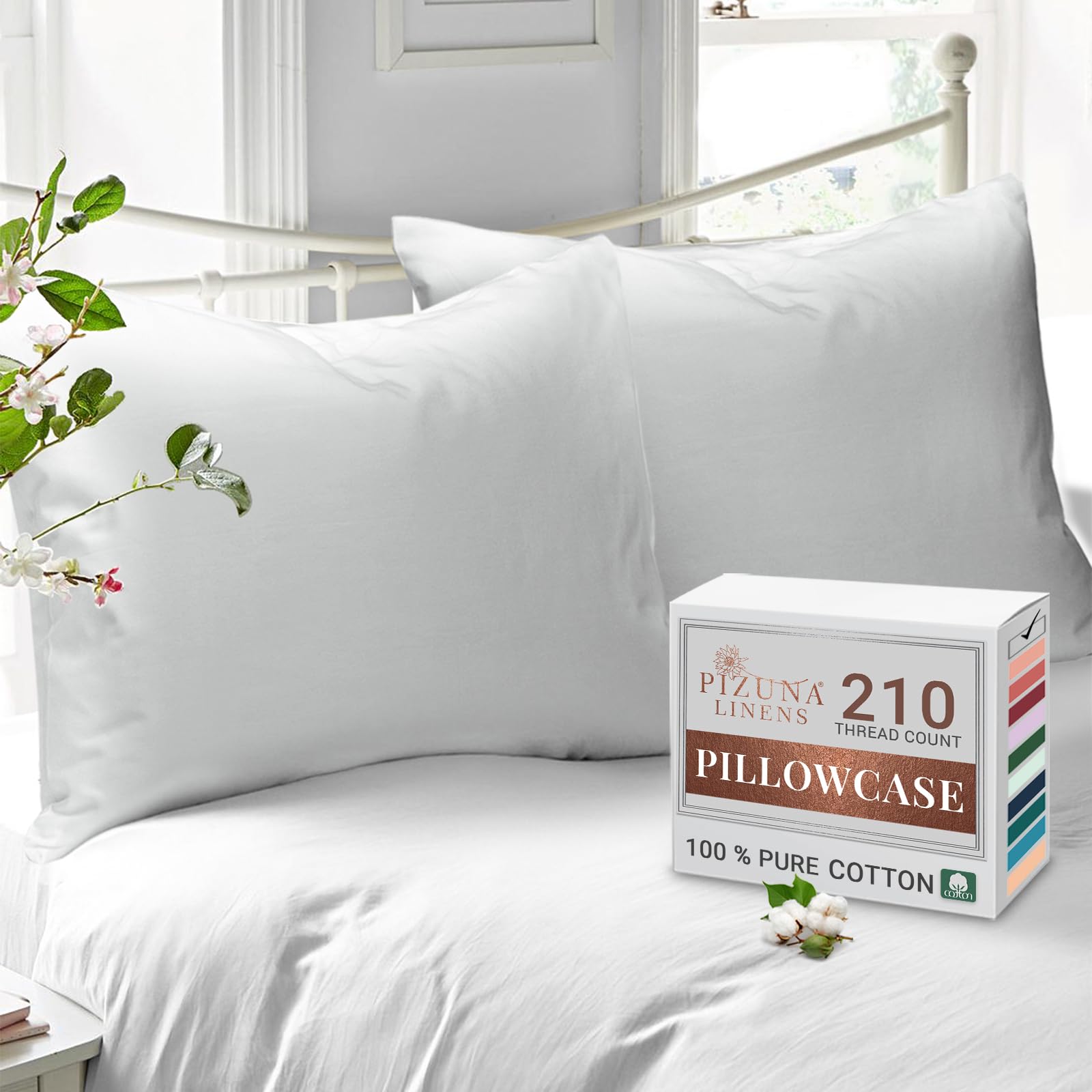 Pizuna Cotton Percale Housewife Pillowcases 2 Pack White 48x74cm, 100% Long Staple Combed Cotton Pillow Cover, Percale Weave Housewife Pillow Cases (Cotton Pillow Cases 2 Pack)