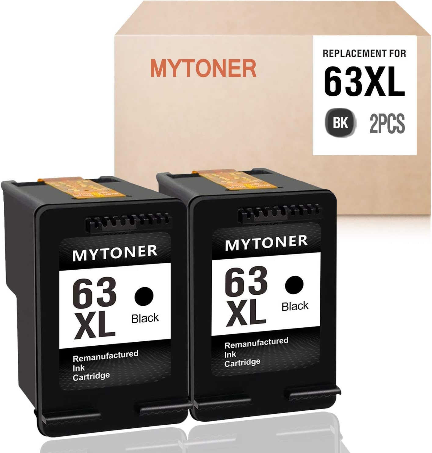 MYTONER Remanufactured Ink Cartridge 63 Black Replacement for HP 63XL 63 XL for HP OfficeJet 3830 5255 5258 Envy 4520 4512 4513 4516 DeskJet 1112 1110 3630 3632 3634 2130 2132 Printer (2 Black)