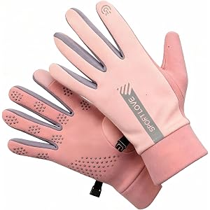 JudgeStar Women's Winter Gloves, Thermal Cold Weather Gloves with Touchscreen Function, Anti-Slip Leather Palm for Cycling, H