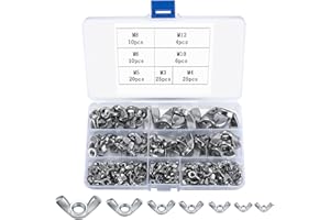 BAYIDUN Wing Nut Assortment Set, 100pcs Wing Nuts Fasteners Kit, Butterfly Wing Nuts, Stainless Steel Butterfly Wing Nuts, Butterfly Nuts, Hand Twist Tighten Ear Wingnuts - M3/M4/M5/M6/M8/M10/M12