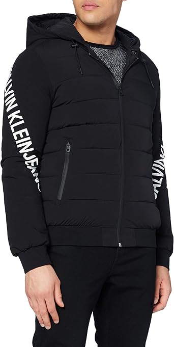 calvin klein jeans black stretch nylon padded jacket