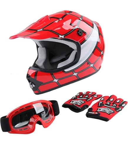 New Youth Motocross Combo Pink Helmet Black Goggles Gloves