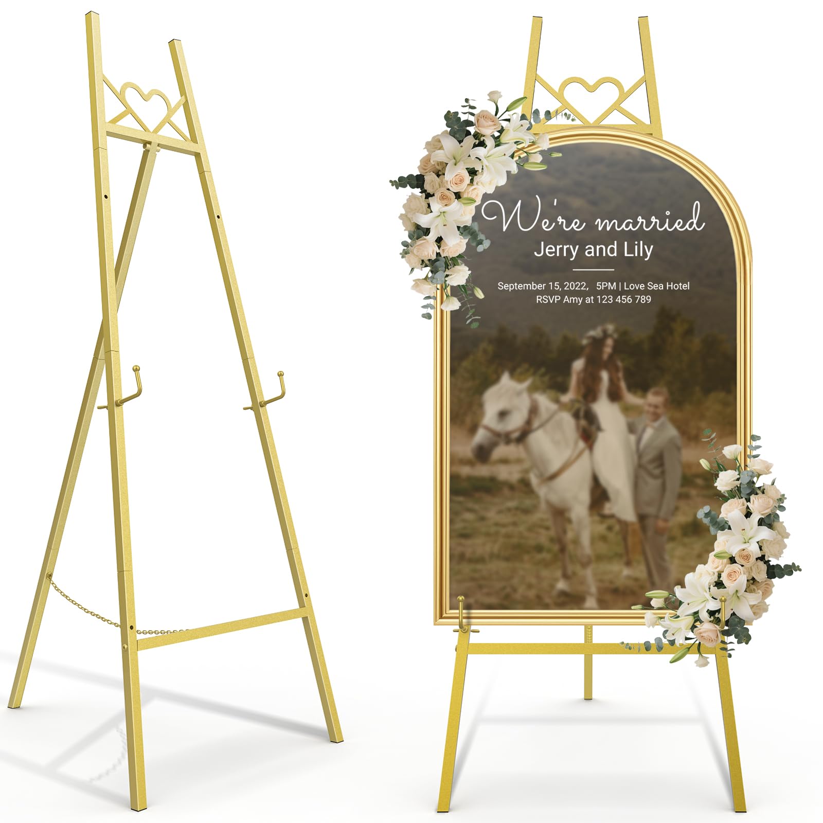 55" Gold Easel Stand for Sign, Heavy Duty Display