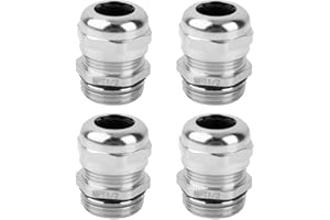 QCG 4 Pcs 1/2" NPT Nickel-Plated Copper Waterproof Cable Gland, IP68 Waterproof Adjustable Cable Glands, Strain Relief Cord Grip Connectors with Gaskets and Locknut for 6-12mm Cable Diameter