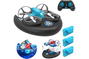 3 In 1 Sea Land and Air 360° Rolling Waterproof RC Drone,AIROKA Four Axis Aircraft High Speed Drift Cars RC Foam Boat Toys,For Beginners and gift to Boys or Girls(bule)