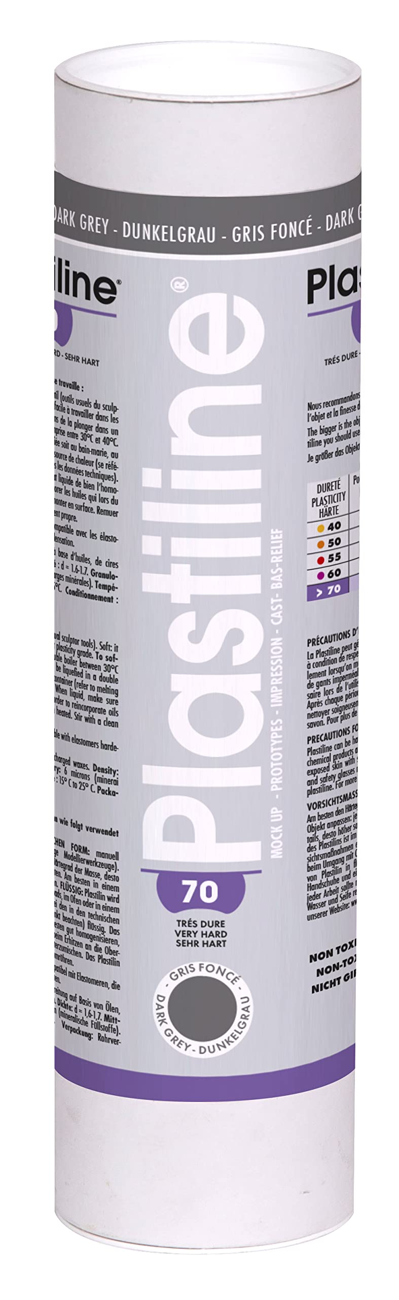 Plastiline 1770T - Plastiline tube - Modelling Paste, High Precision - Sculpting, Moulding - Hardness 70 (very hard) - 1 kg - Dark Grey shade. Made in France
