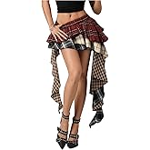 SOLY HUX Women's Plaid Ruffle Mini Skirt Y2k A Line Layered Asymmetrical Hem Skirts with Shorts Underneath