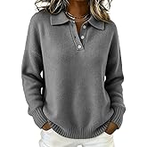 Sweaters for Women Trendy 2026 Knit Polo V Neck Long Sleeve Pullover Tops
