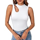 Rooscier Women's Mock Turtle Neck Sleeveless Cutout Bodysuit Slim Fit Tank Tops Leotard
