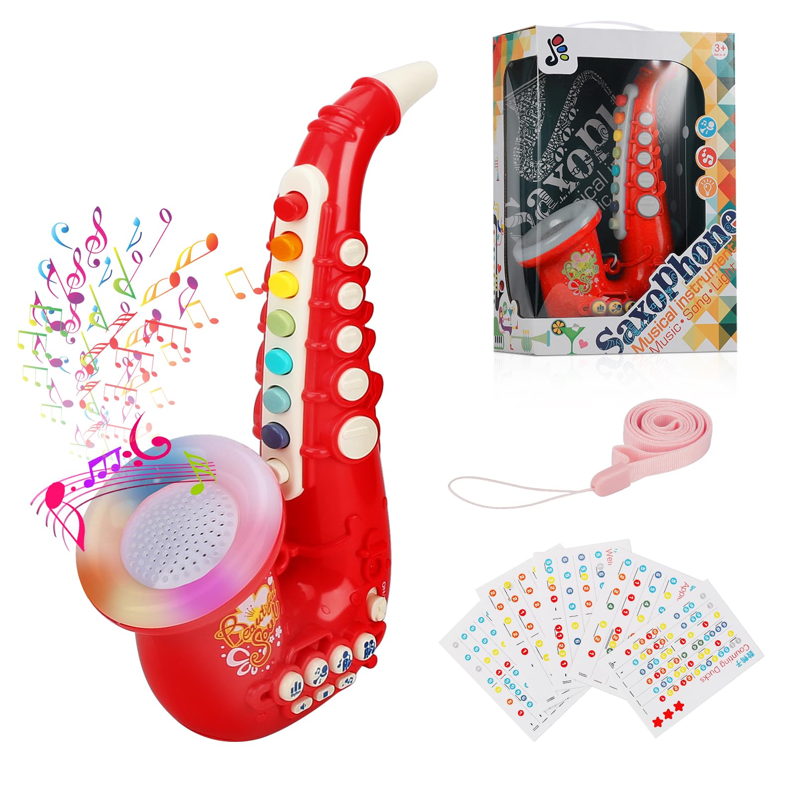 Coikes Toy Saxophone for Kids 8 Note Plastic with Music Portable Musical Instruments Toys Children Saxophone Early Educational Toy for Kids Baby Boys Girls (Red)