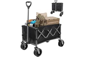IHOMEY Collapsible Foldable Wagon, Heavy Duty Folding Utility Garden Cart with Big All-Terrain Beach Wheels, 280LBS Weight Capacity, 100L Capacity, Collapsible Wagon for Sports, Shopping, Camping (Black)
