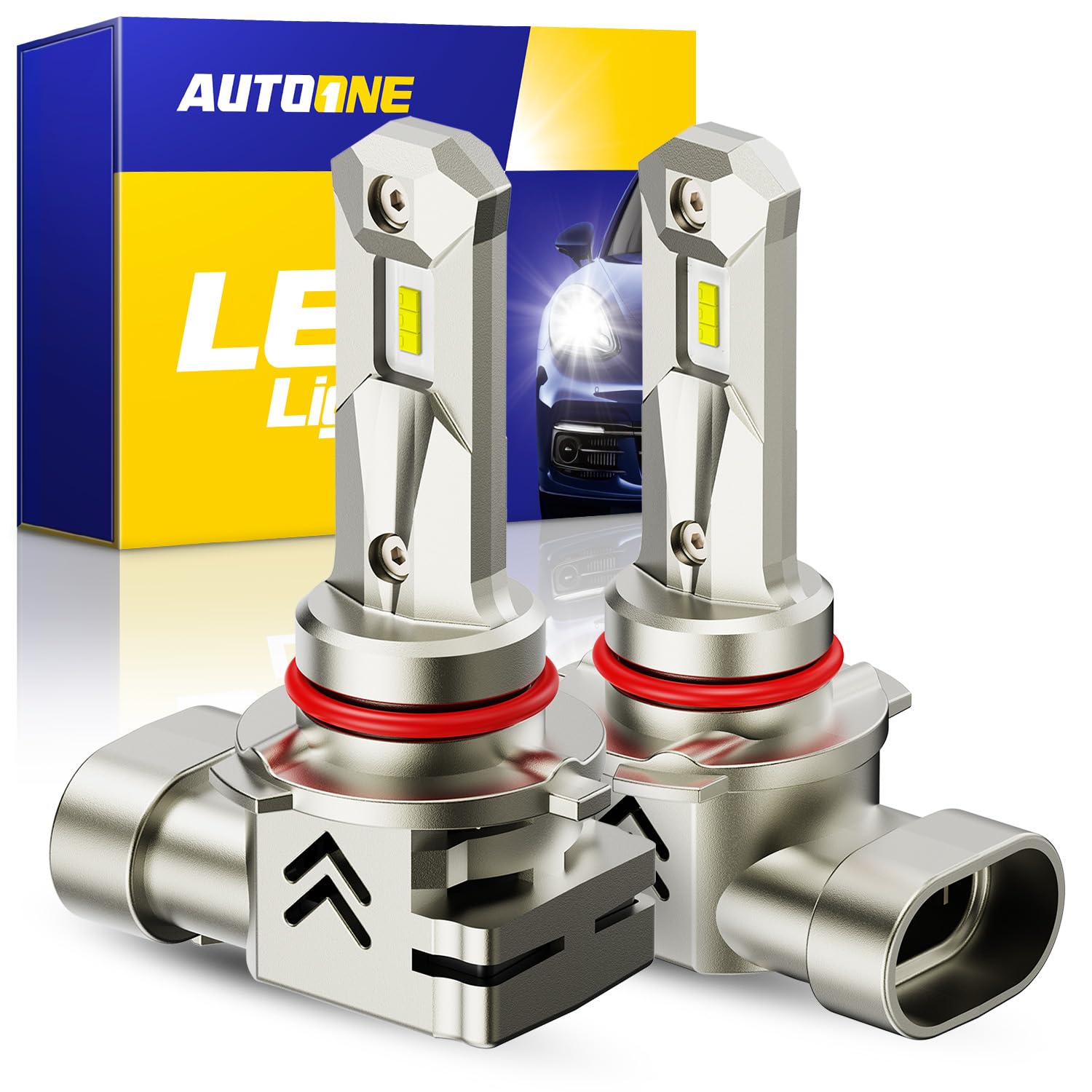 AUTOONE 9005 LED Light Bulbs, 24,000LM 6X Ultra Bright 6000K Cool White, 1:1 Halogen Mini Size HB3, 60,000Hrs Lifespan, Plug and Play, Fog Light or Daytime Running Light, Pack of 2 Image