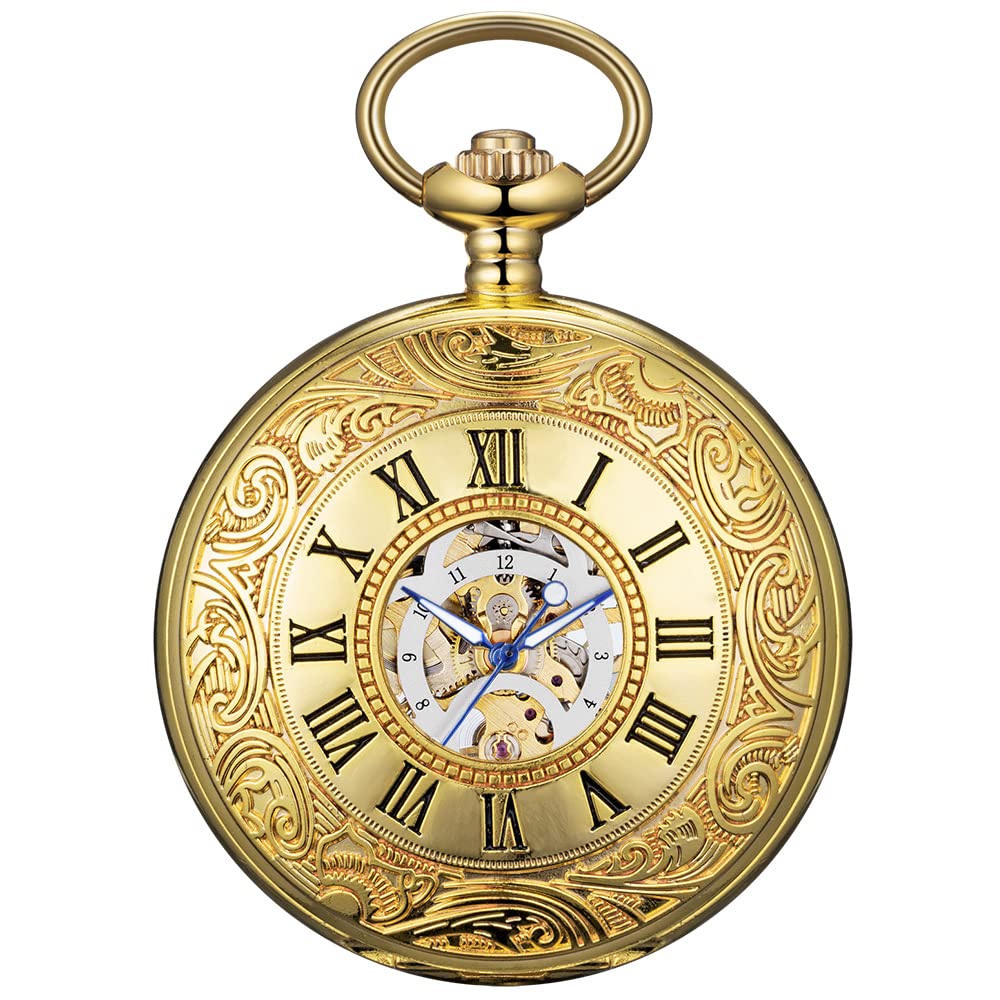 BOSHIYA Mechanical Pocket Watch with Chain Vintage Steampunk Roman Numerals Hand Wind Pocket Watches for Men Women & Gift Box