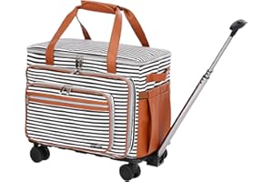 FINESUN Sewing Machine Case with Wheels, Foldable Deluxe Rolling Sewing Machine Carrying Bag for Brother, Singer, Bernina and Most Machines,Black and White Stripes (with Wheels)