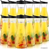Xinnun 12 Pcs Water Carafe with Flip Top Lid Plastic Carafe with Black Lid Clear Plastic Water or Juice Beverage Pitcher Jug for Restaurant Party School Bar Juice Milk Coffee (35 oz)