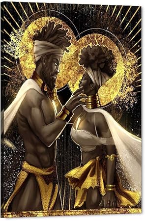 Amazon Com African King And Queen Canvas Wall Art Black Art Paintings For Wall King Queen Crowns Poster For Adult Bedroom Decor African Lovers Picture Contemporary Framed Wall Art For Living Room 12 W18 H