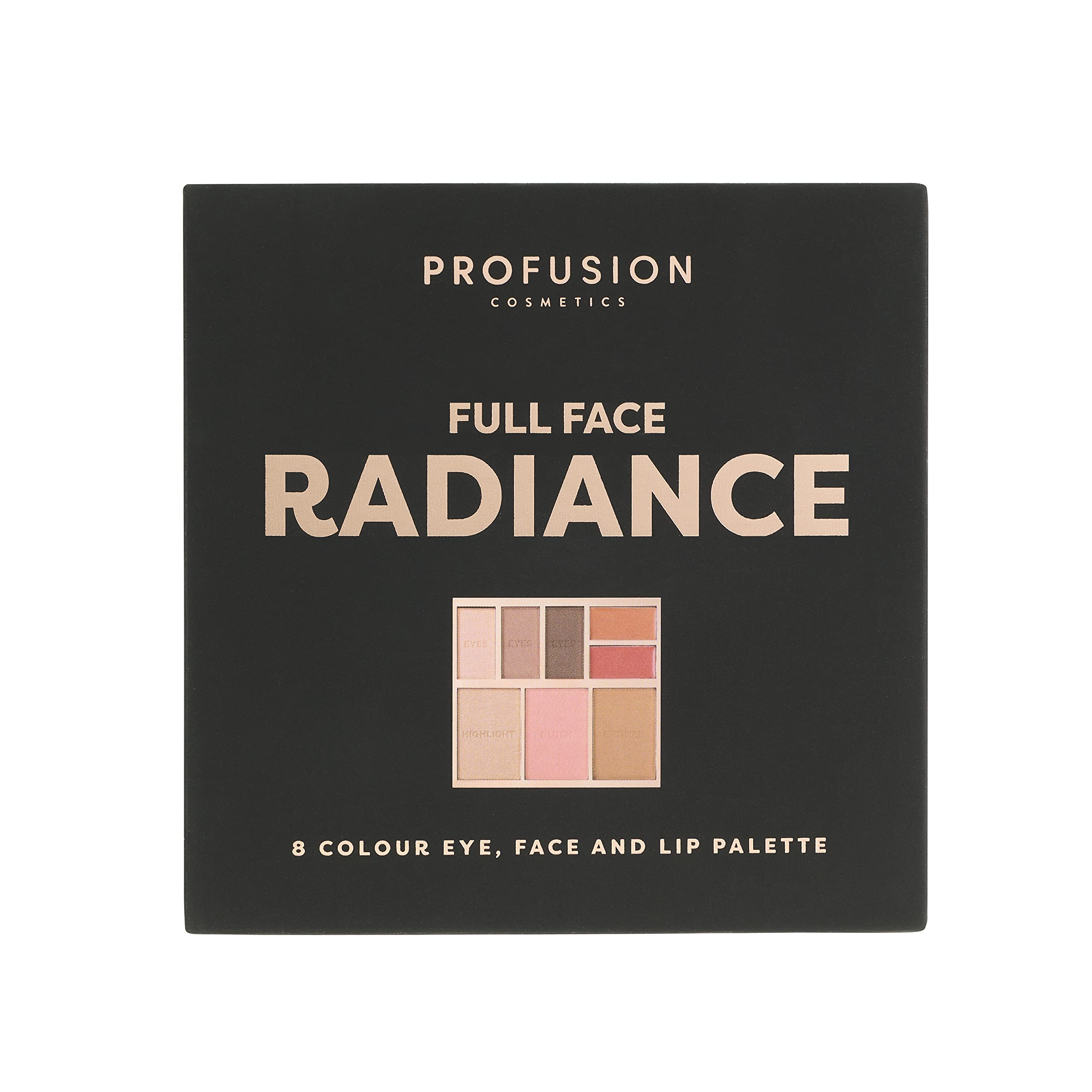 Profusion Cosmetics Full Face Palette Radiance, 8 Shade Eye, Face and Lip Palette for Natural and Bold Makeup Looks, Ultimate Makeup Essential for Medium to Deep Complexions, Radiance