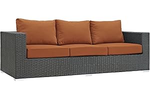 Modway Sojourn Wicker Rattan Outdoor Patio Sunbrella Fabric Sofa in Canvas Tuscan