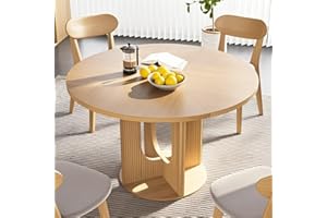 weselon Farmhouse Round Fluted Dining Table for 4, 47 Inch Circle Kitchen Table with Wooden Pedestal Base, Dinner Tables for Home Living Room Kitchen (Natural)