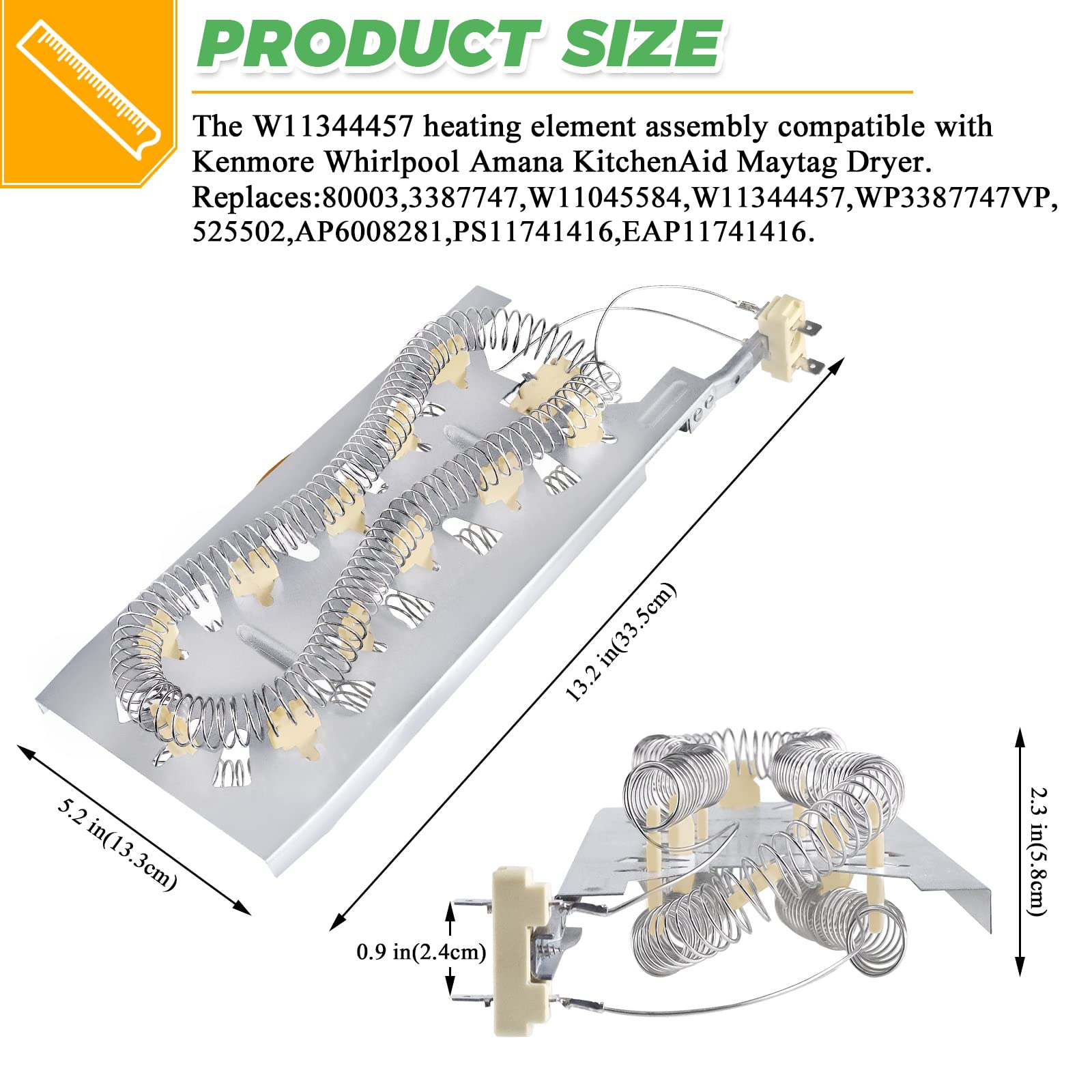 3387747 WP3387747 W11344457 Dryer Heating Element by Techecook - Fit for Kenmore Whirlpool Kitchen-Aid Maytag Dryer - Replaces medc700vw0 8527865 w11045584 PS11741416 AP6008281 AP2947033 PS344597