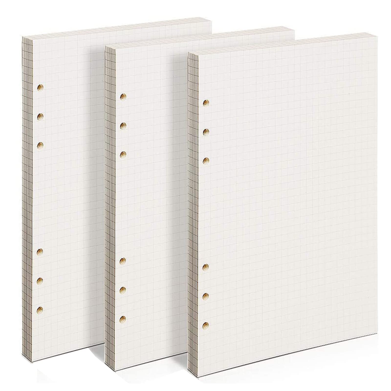 PALUDO 3 Pack A5 Squared Paper Refill, 135 Sheets/270 Pages, Thick 100GSM, Cream, 6 Hole Loose Leaf Punched, Suitable for Filofax A5, Notebooks, Journals