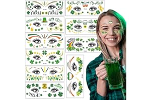 NGUP 10 Sheets St Patricks Day Tattoos for Kids Adult Eyes Face makeup Waterproof Shamrock Clover Temporary Body Stickers Gifts Saint Patricks Day Decorations Irish Parade Party Supplies Favors