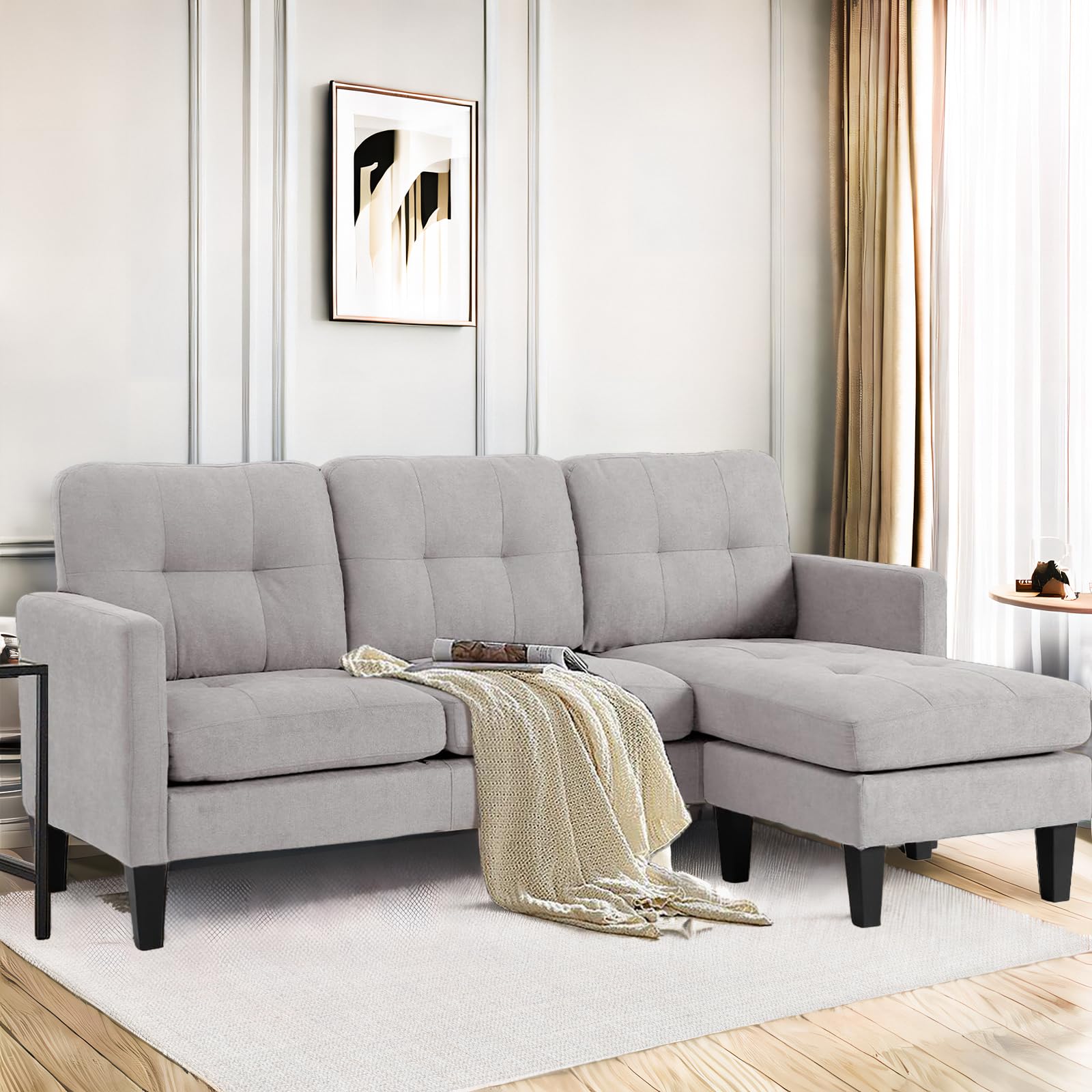 Photo 1 of *** MISSING THE OTHER HALF/ NO RETURN***GlasFlength Small L Shape Couch, Modular Sectional for Living Room Convertible Sleeper Sofa Bed Set with Reversible Chaise, Lounge Sofa Modern for Apartment Small Space (Grey)
