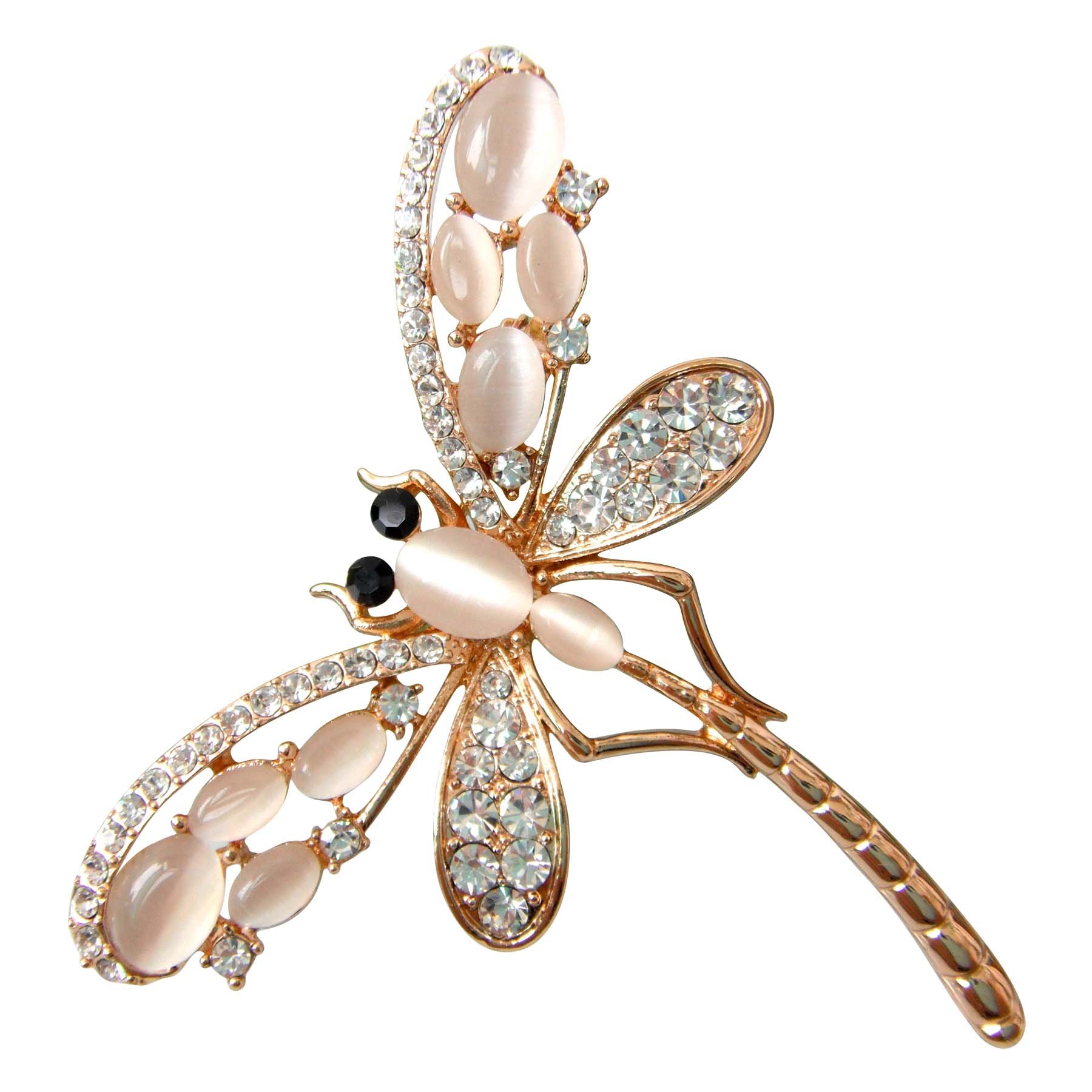 Navachi 18k Gold Plated White Opal Crystal Dragonfly Az7906b Brooch pins