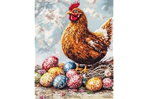 farm animals 11CT Cross Stitch Kits,Hen and chicks,Pre Printed Counted Cross Stitch Embroidery Needlepoint Needlework Pattern