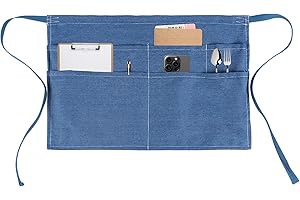 MIKI WELL Server Apron with 5 Pockets - Rivet buckle Unisex Short/Half Waiter Waist Short Apron